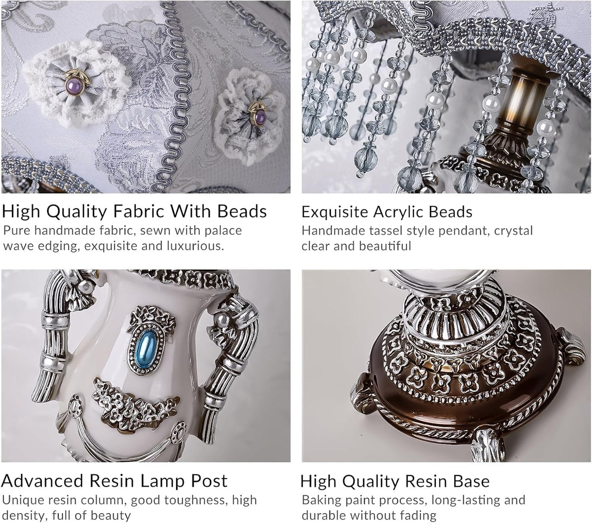 Vintage Pink Table Lamp Victorian Style Button Switch E27 Socket Dimmable Bulb Compatible Nightstand Lighting for Bedroom Living Room Office