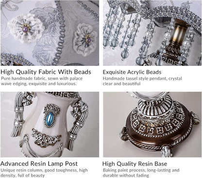 Vintage Pink Table Lamp Victorian Style Button Switch E27 Socket Dimmable Bulb Compatible Nightstand Lighting for Bedroom Living Room Office