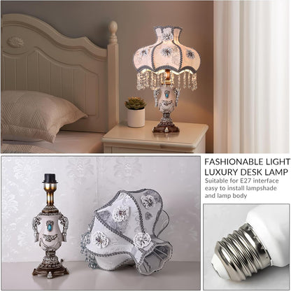 Vintage Pink Table Lamp Victorian Style Button Switch E27 Socket Dimmable Bulb Compatible Nightstand Lighting for Bedroom Living Room Office