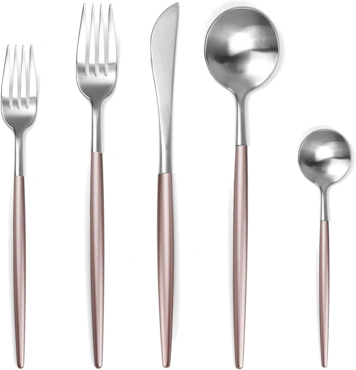 5/20/30/40/50/60 Piece Pink Gold Stainless Steel Silverware Set Portuguese Matte Flatware Set Tea Spoon(Pink Silver,1Set-5Pcs)