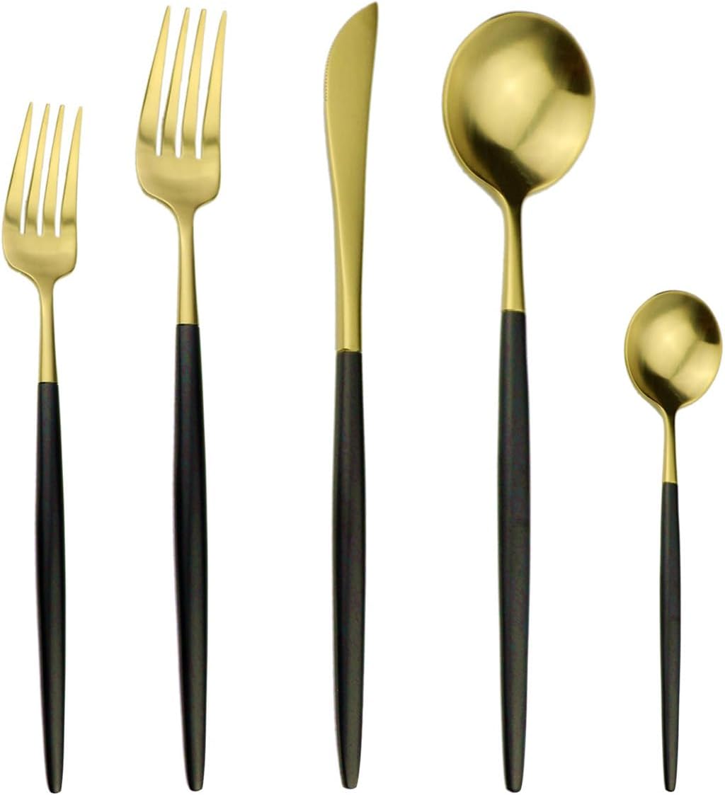 5/20/30/40/50/60 Piece Pink Gold Stainless Steel Silverware Set Portuguese Matte Flatware Set Tea Spoon(Pink Silver,1Set-5Pcs)