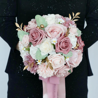 Wedding Bouquet Bride,Bride Bridal Bouquet Bridesmaid Artificial Flowers for Ceremony Anniversary Party Bridal Shower Decoration Wedding Bouquets (Bean Paste Pink)