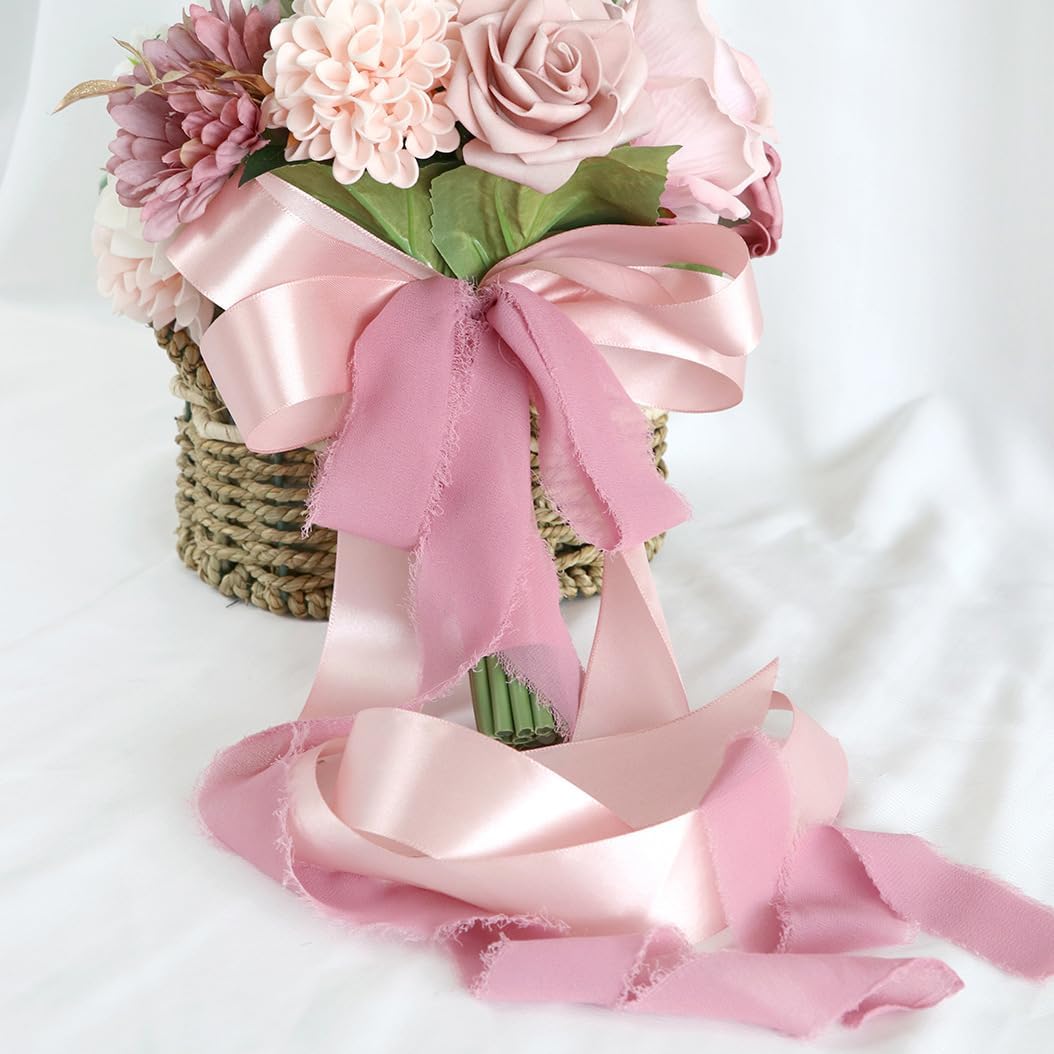 Wedding Bouquet Bride,Bride Bridal Bouquet Bridesmaid Artificial Flowers for Ceremony Anniversary Party Bridal Shower Decoration Wedding Bouquets (Bean Paste Pink)