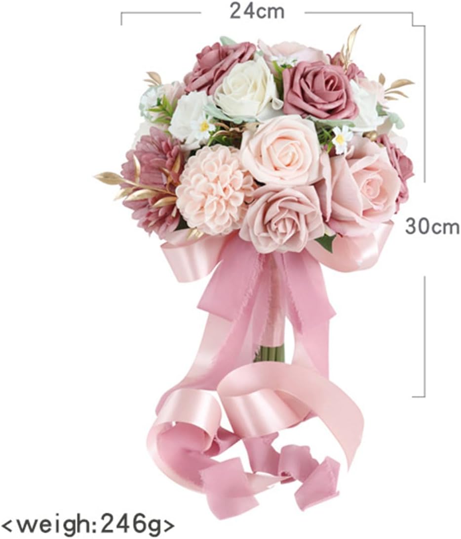 Wedding Bouquet Bride,Bride Bridal Bouquet Bridesmaid Artificial Flowers for Ceremony Anniversary Party Bridal Shower Decoration Wedding Bouquets (Bean Paste Pink)