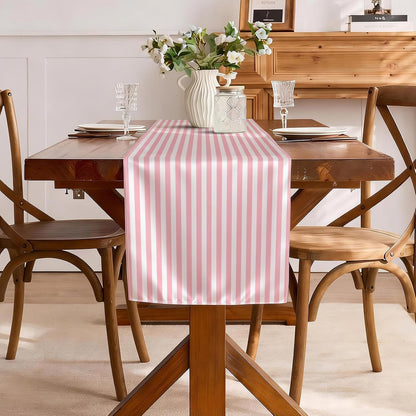Light Pink and White Striped Table Runner Summer Wedding Birthday Party Decoration Baby Shower BBQ Camping Home Kitchen Dining Room Table Decor (Pink, 13" x 72")