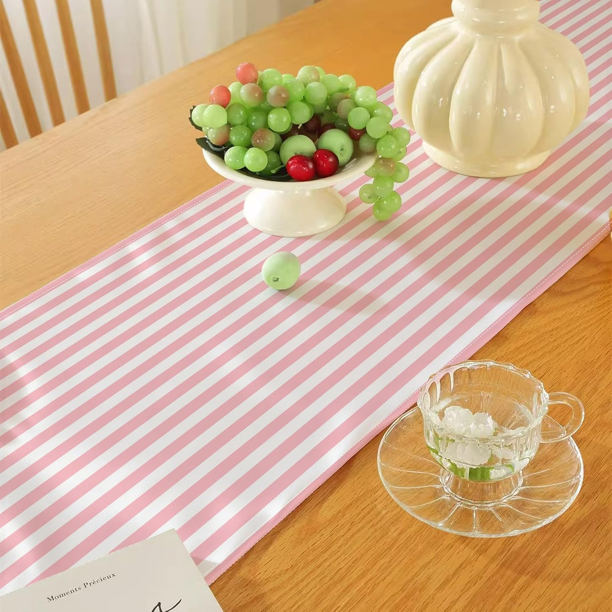 Light Pink and White Striped Table Runner Summer Wedding Birthday Party Decoration Baby Shower BBQ Camping Home Kitchen Dining Room Table Decor (Pink, 13" x 72")