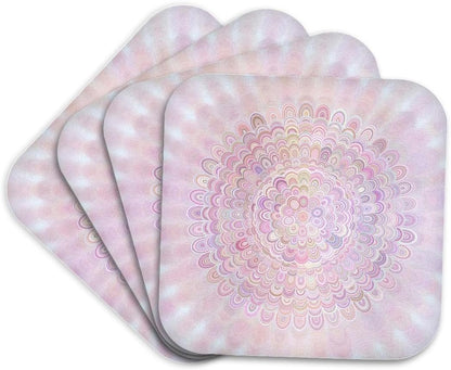 Light Pink Flower Mandala - Abstract Floral Set of 4 Coasters - Cork