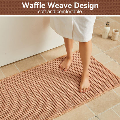 Waffle Bath Mat, Small Boho Bathroom Rugs, 16x24 Light Peachy