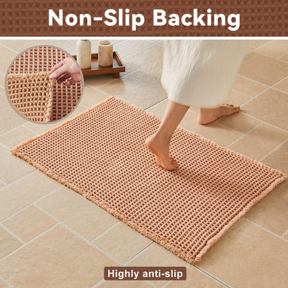 Waffle Bath Mat, Small Boho Bathroom Rugs, 16x24 Light Peachy