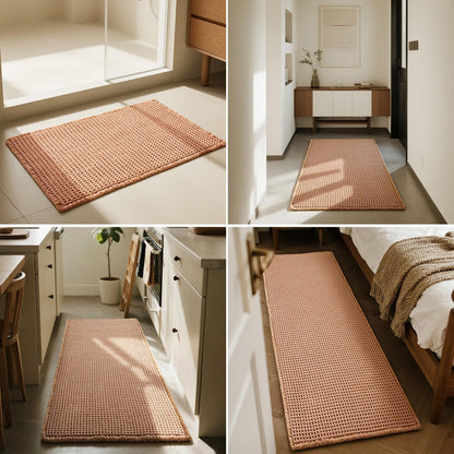 Waffle Bath Mat, Small Boho Bathroom Rugs, 16x24 Light Peachy