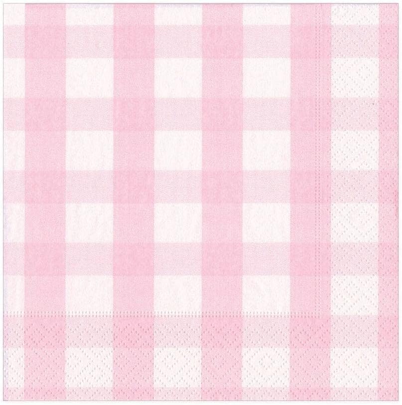 Caspari Gingham Paper Luncheon Napkins in Pink, Two Packs of 20