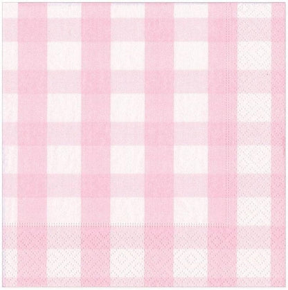 Caspari Gingham Paper Luncheon Napkins in Pink, Two Packs of 20