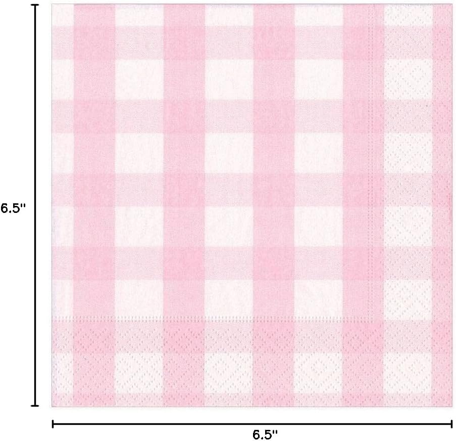 Caspari Gingham Paper Luncheon Napkins in Pink, Two Packs of 20