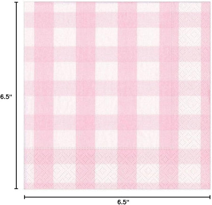 Caspari Gingham Paper Luncheon Napkins in Pink, Two Packs of 20