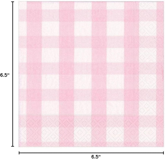 Caspari Gingham Paper Luncheon Napkins in Pink, Two Packs of 20