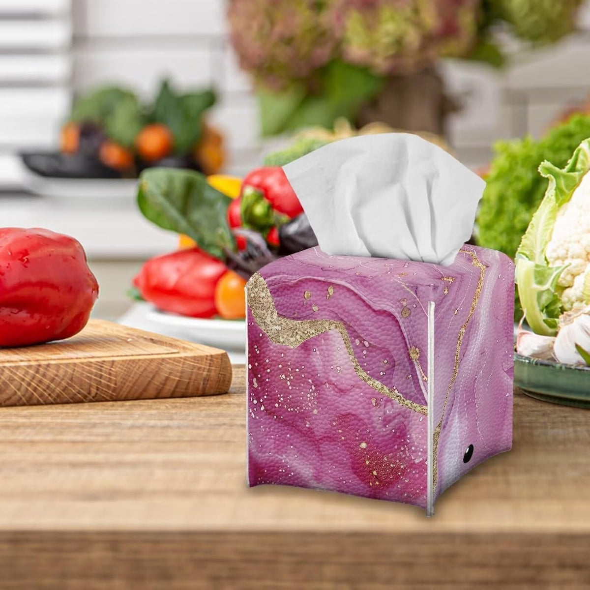 Pink Marble Tissue Holder Fashion House Tissue Box Cover for Home Decor Pu Leather Cat Decorative Paper Case Organizer Holder for Car