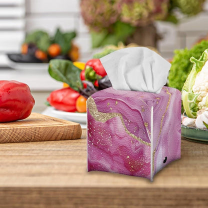 Pink Marble Tissue Holder Fashion House Tissue Box Cover for Home Decor Pu Leather Cat Decorative Paper Case Organizer Holder for Car