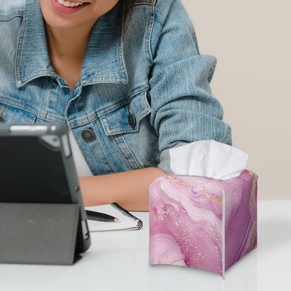 Pink Marble Tissue Holder Fashion House Tissue Box Cover for Home Decor Pu Leather Cat Decorative Paper Case Organizer Holder for Car
