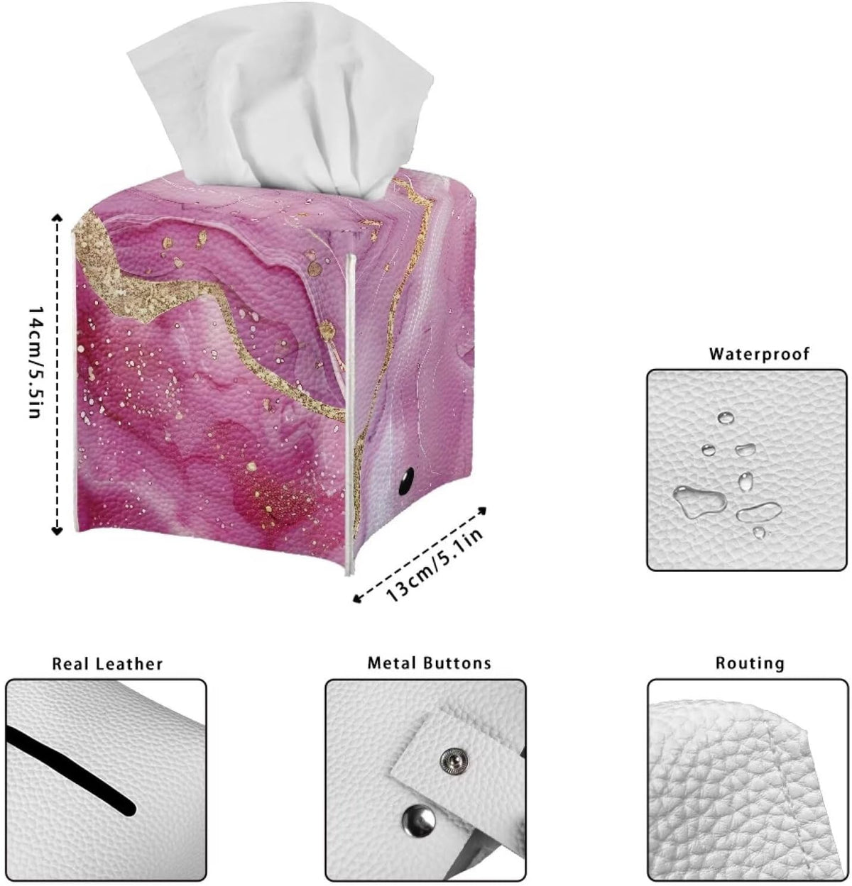 Pink Marble Tissue Holder Fashion House Tissue Box Cover for Home Decor Pu Leather Cat Decorative Paper Case Organizer Holder for Car