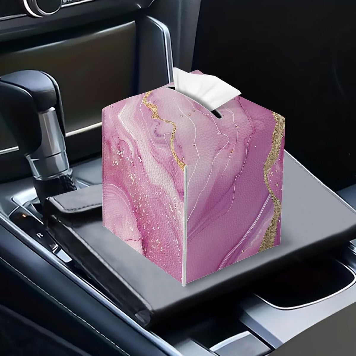 Pink Marble Tissue Holder Fashion House Tissue Box Cover for Home Decor Pu Leather Cat Decorative Paper Case Organizer Holder for Car