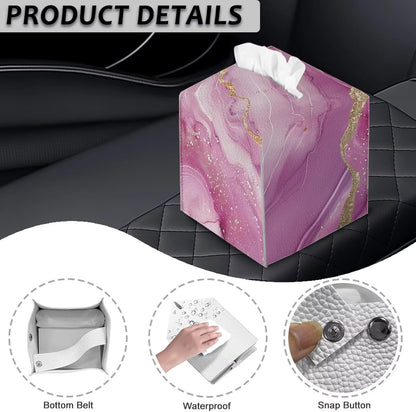 Pink Marble Tissue Holder Fashion House Tissue Box Cover for Home Decor Pu Leather Cat Decorative Paper Case Organizer Holder for Car