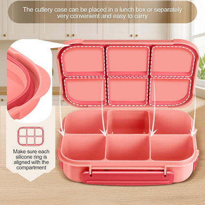 Lunch Box Kids Girls Boys,Bento Box Adult,Toddler Lunch Containers for School,Leakproof Snack Containers with 6 Compartments,Sauce Container,10 Food Picks and 4 Muffin Cups (Pink)