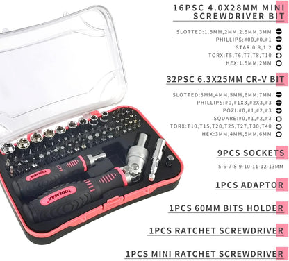 Ratcheting Screwdriver Set, 61pcs Socket & Precision Bit Set