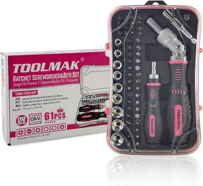 Ratcheting Screwdriver Set, 61pcs Socket & Precision Bit Set