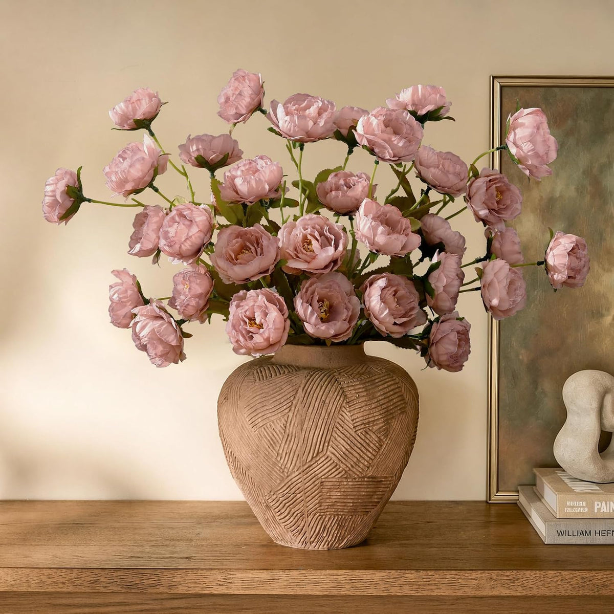 6 Pcs 31" Peonies Artificial Flowers, Real Look Large Faux Silk Flowers with 36 Blooms for DIY Wedding Centerpieces, Vase Filler, Rustic Home Decor - Pink