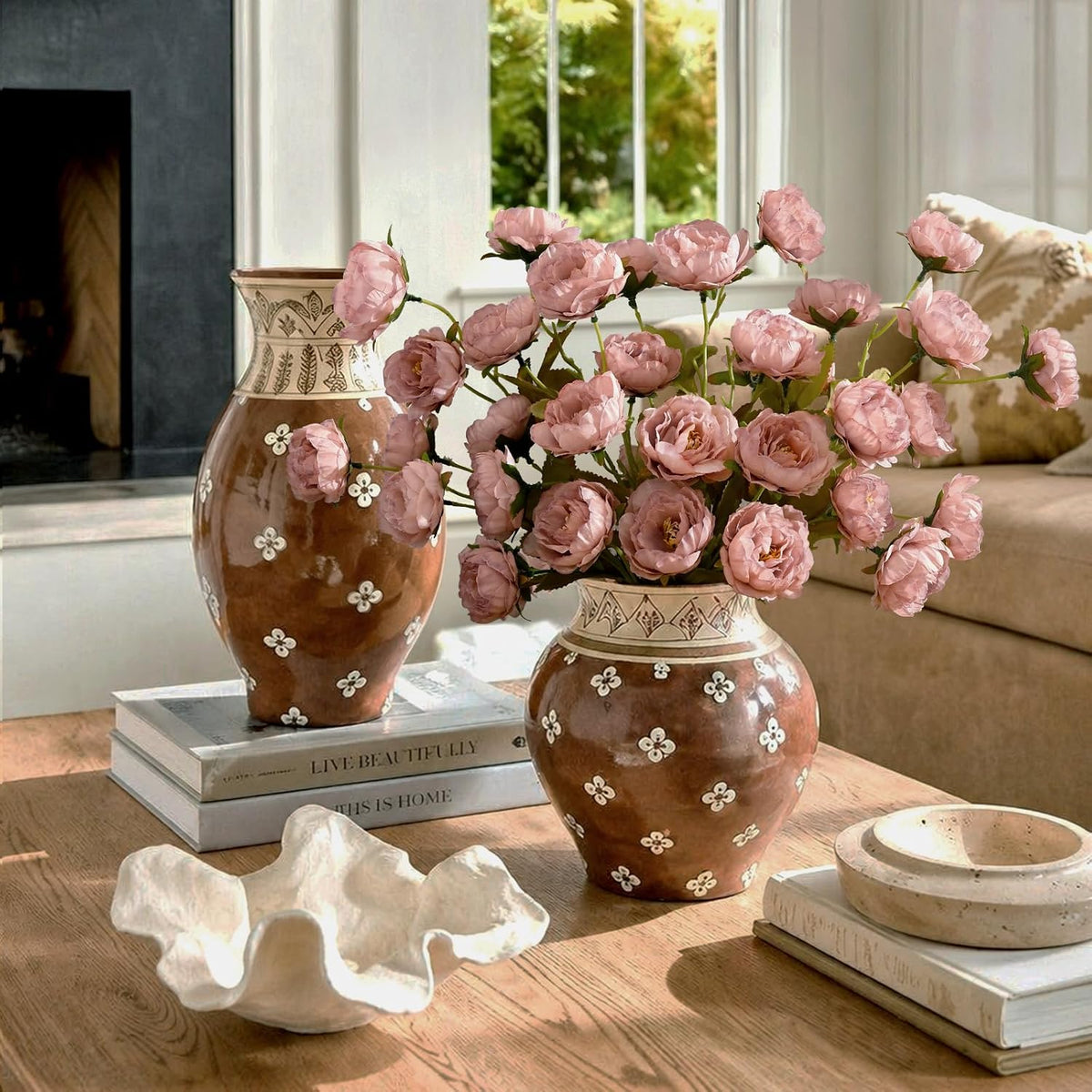 6 Pcs 31" Peonies Artificial Flowers, Real Look Large Faux Silk Flowers with 36 Blooms for DIY Wedding Centerpieces, Vase Filler, Rustic Home Decor - Pink