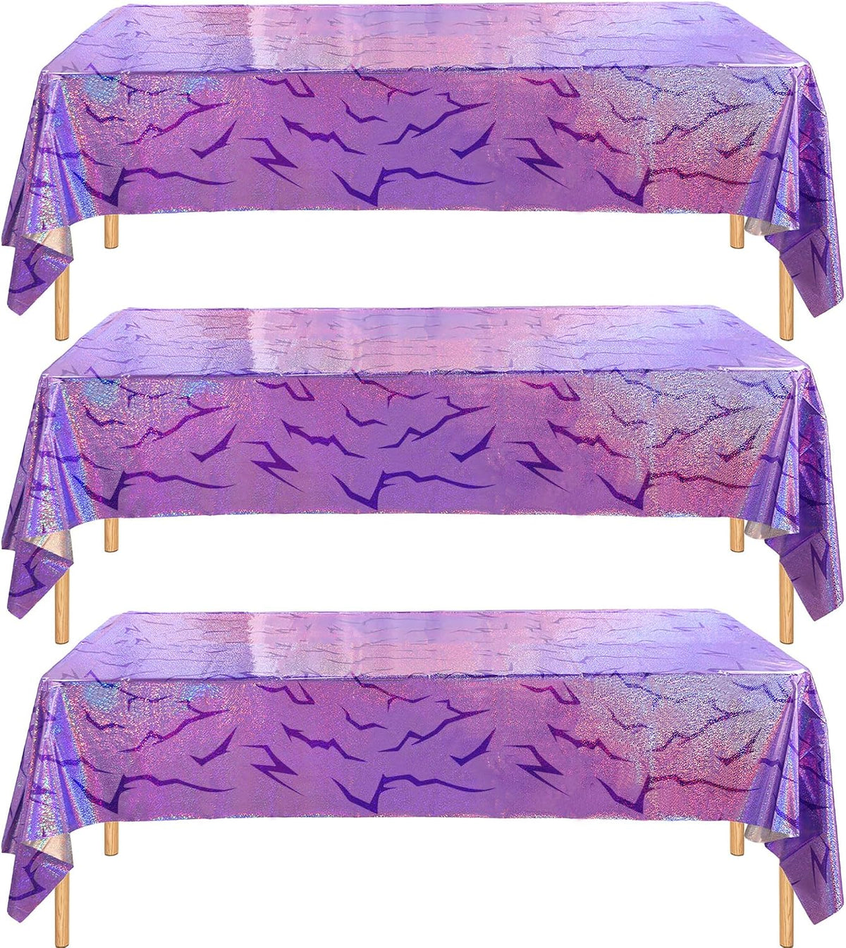 3PCS Demon Hunters Birthday Tablecloth Decorations, Purple Demon Energy Pattern Grad 9FT Tablecover Sparkling Holographic Laser Korean Idol Movie Decor for Kids’Party Birthday Graduation Bachelor