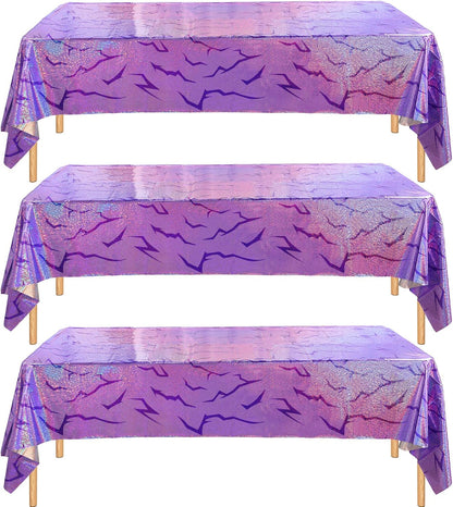 3PCS Demon Hunters Birthday Tablecloth Decorations, Purple Demon Energy Pattern Grad 9FT Tablecover Sparkling Holographic Laser Korean Idol Movie Decor for Kids’Party Birthday Graduation Bachelor