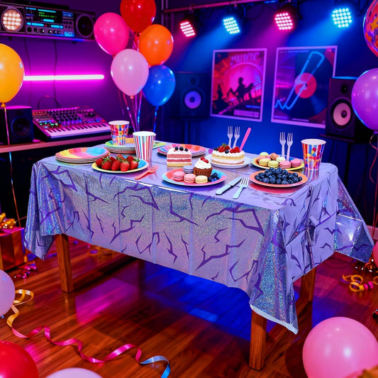 3PCS Demon Hunters Birthday Tablecloth Decorations, Purple Demon Energy Pattern Grad 9FT Tablecover Sparkling Holographic Laser Korean Idol Movie Decor for Kids’Party Birthday Graduation Bachelor