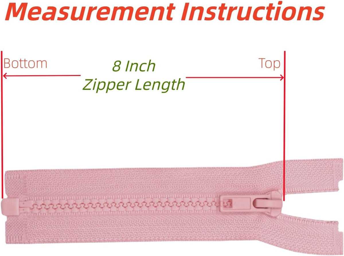2PCS 8 Inch #5 Separating Jacket Zippers Bulk for Sewing Pink