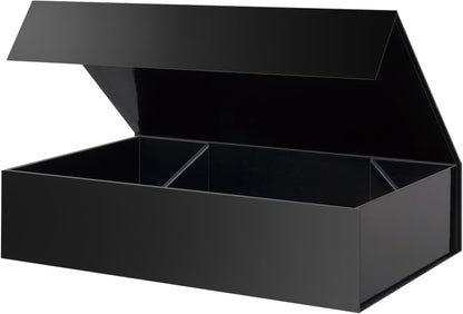 PACKHOME Extra Large Gift Box 17.5x11.3x4.3 Inches, Sturdy Shirt Box with Magnetic Lid for Clothes and Large Gifts (Glossy Black)