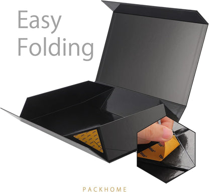 PACKHOME Extra Large Gift Box 17.5x11.3x4.3 Inches, Sturdy Shirt Box with Magnetic Lid for Clothes and Large Gifts (Glossy Black)