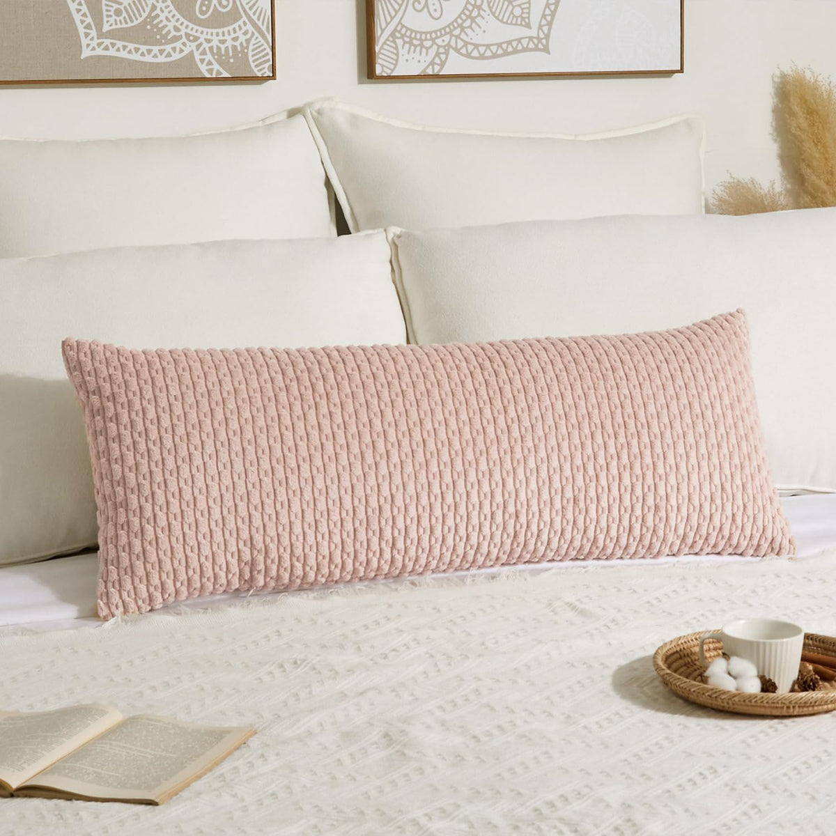 Soft Corduroy 20"x54" Body Pillow Cover 1 Pack, Light Pink