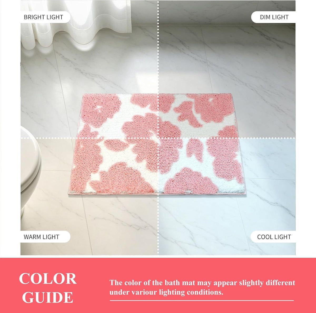 Pink and White Bathroom Rug, Tufted Flower Bath Mat for Bathroom with Non Slip TPR Backing, Quick Dry Microfiber Surface, Soft and Super Water Absorbent Bath Rug, 24x16Inch