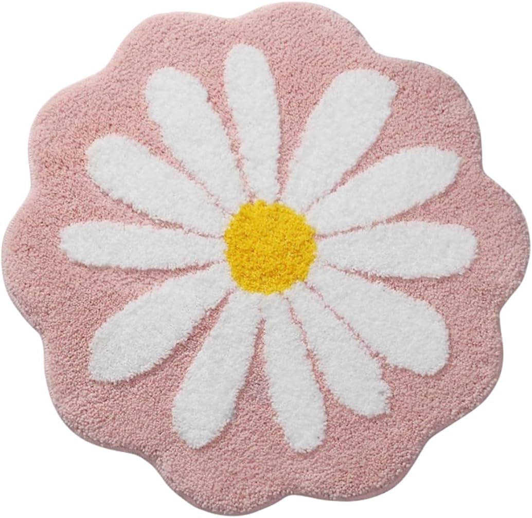 Bath Mat, Bathroom Rugs Non Slip Washable Thin Absorbent Quick Dry, Flower Shaped Rug for Bedroom Kitchen Toilet Floors (Pink,66 * 66cm)