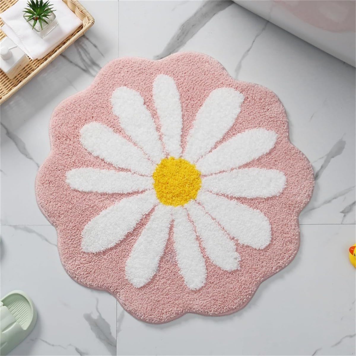 Bath Mat, Bathroom Rugs Non Slip Washable Thin Absorbent Quick Dry, Flower Shaped Rug for Bedroom Kitchen Toilet Floors (Pink,66 * 66cm)