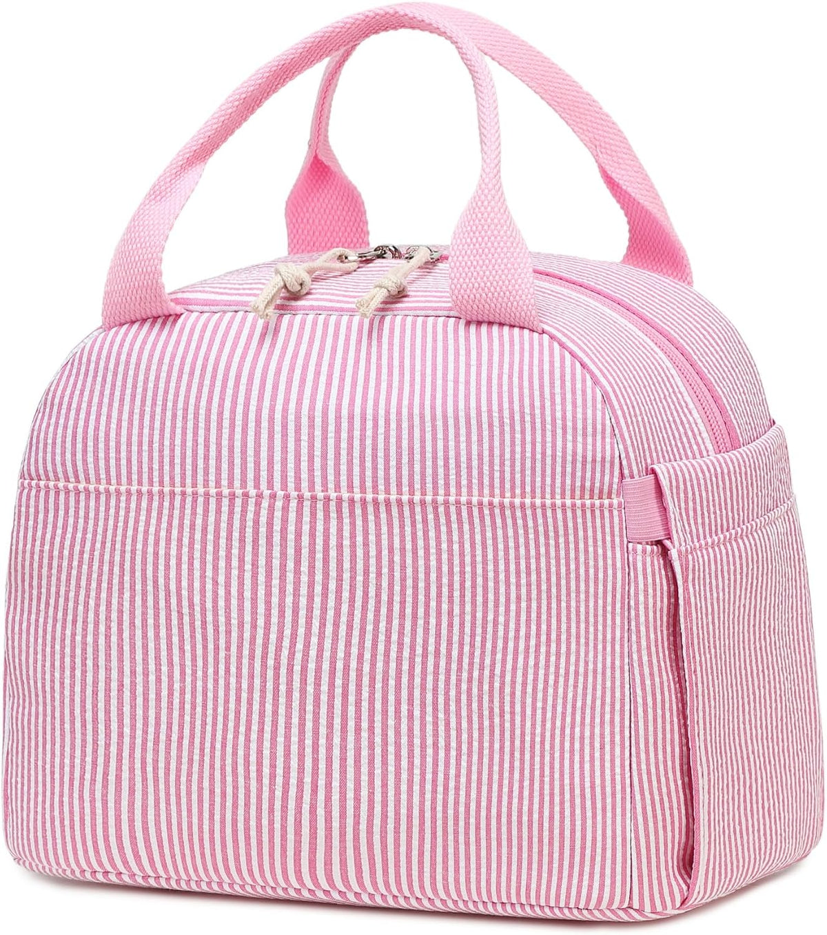 Lunch Box for Women Cute Lunch Bag Reusable Insulated Lunch Bags Large Capacity Lunchbox Cooler for Work Picnic or Travel Gifts (Pink White Vertical Stripes, 10 x 7.5 x 8 inches)