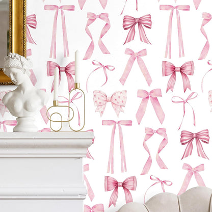 Pink Bow Coquette Back to School Wallpaper, 15.75 x 118 in