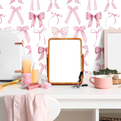 Pink Bow Coquette Back to School Wallpaper, 15.75 x 118 in