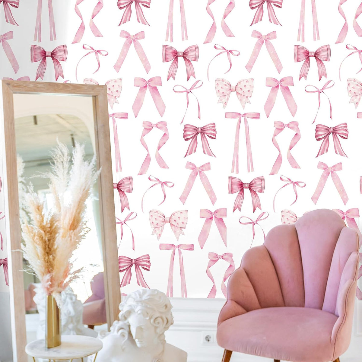 Pink Bow Coquette Back to School Wallpaper, 15.75 x 118 in