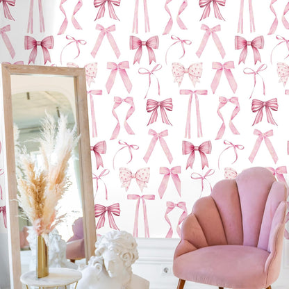 Pink Bow Coquette Back to School Wallpaper, 15.75 x 118 in