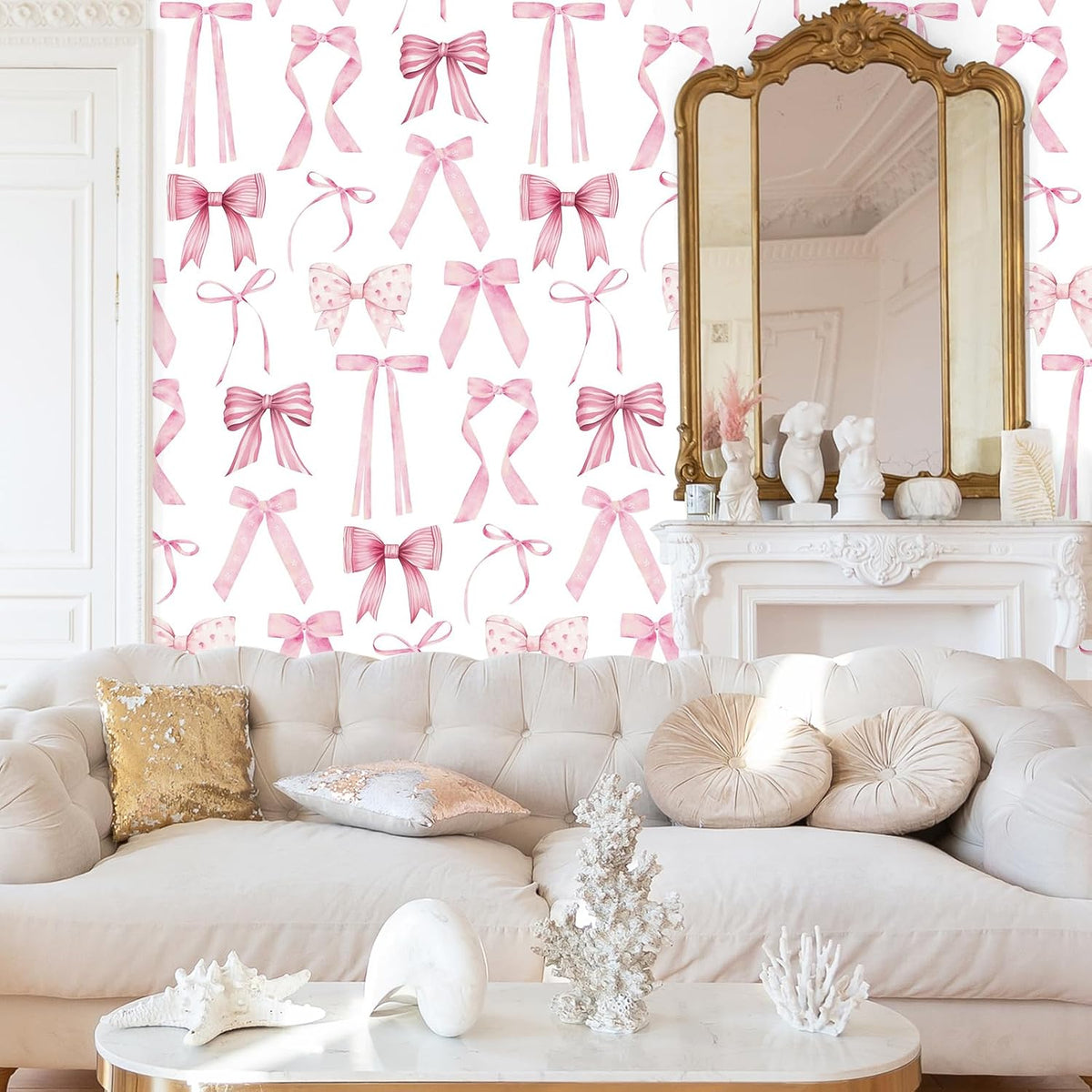 Pink Bow Coquette Back to School Wallpaper, 15.75 x 118 in