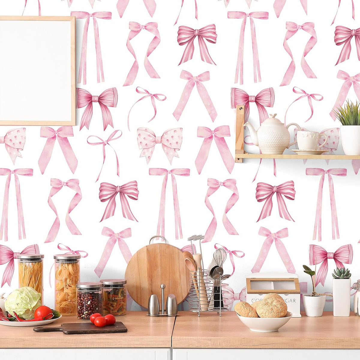Pink Bow Coquette Back to School Wallpaper, 15.75 x 118 in