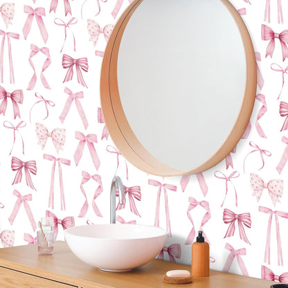 Pink Bow Coquette Back to School Wallpaper, 15.75 x 118 in