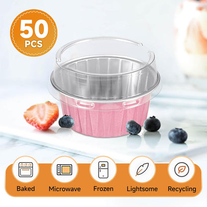 50pcs Mini Aluminum Foil Baking Cups with Lids 5oz, Light Pink