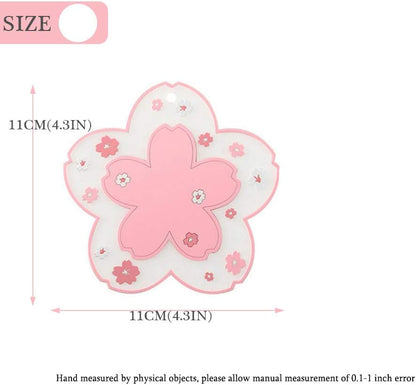 Sakura Coffee Cup Mat Kawaii Coaster 2PCS Cute Cherry Blossom PVC Home Tea Mug Pink Flower Pattern Anti-Skid Pot Bowl Pad Placemat for Desk Drink Table Decor Kawaii Accessories (Small)